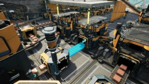 Image of a functional factory with multiple belts in Satisfactory.