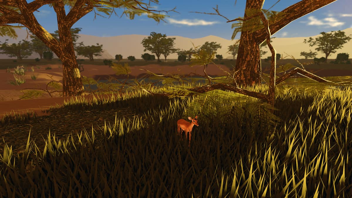 Image of the player Gazelle standing in the grass in Savannah Life on Roblox.