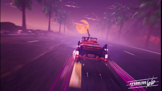 Scaravan 66: car driving into the sunset.