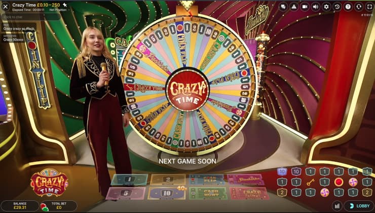 An image of the Crazy Time casino game from Evolution