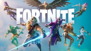Promotional artwork for Fortnite featuring a selection of characters and the game's logo during the period "when will Fortnite servers be back up".