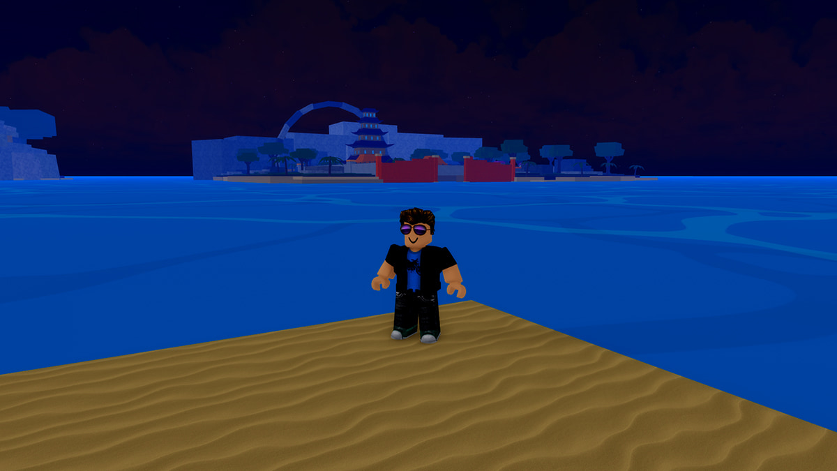 Image of the player standing near the shore looking over the island in Second Piece on Roblox.