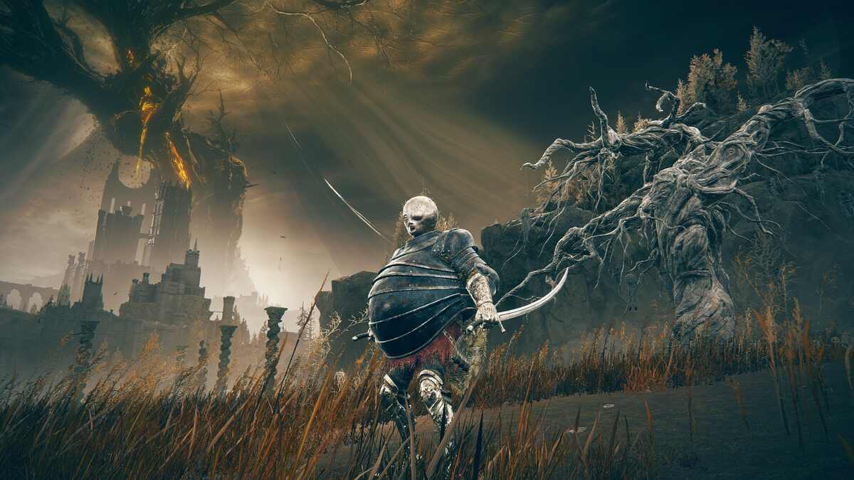 Shadow of the Erdtree Backhand Blade: A player holding the Backhand Blade in the Land of Shadow.