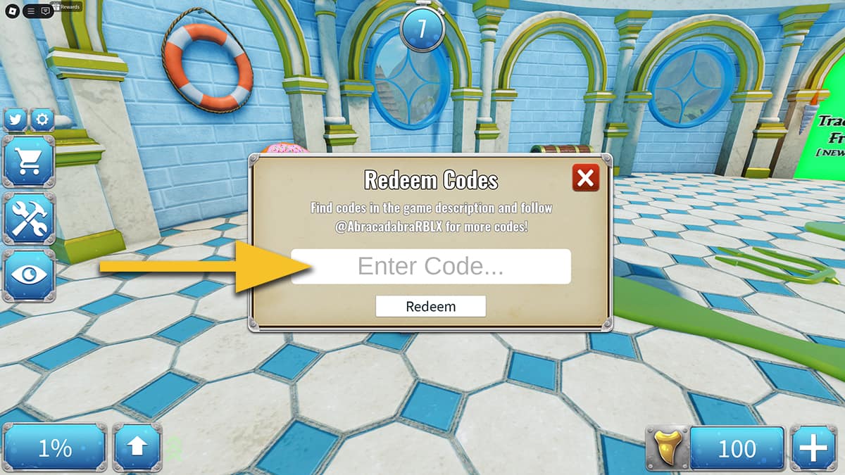 Image of the code redemption window in SharkBite 2 on Roblox.