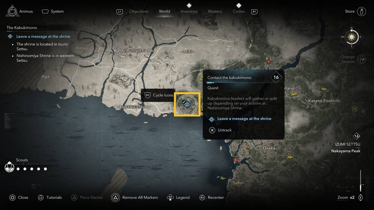 Assassin's Creed Shadows Kabukimono targets: map.