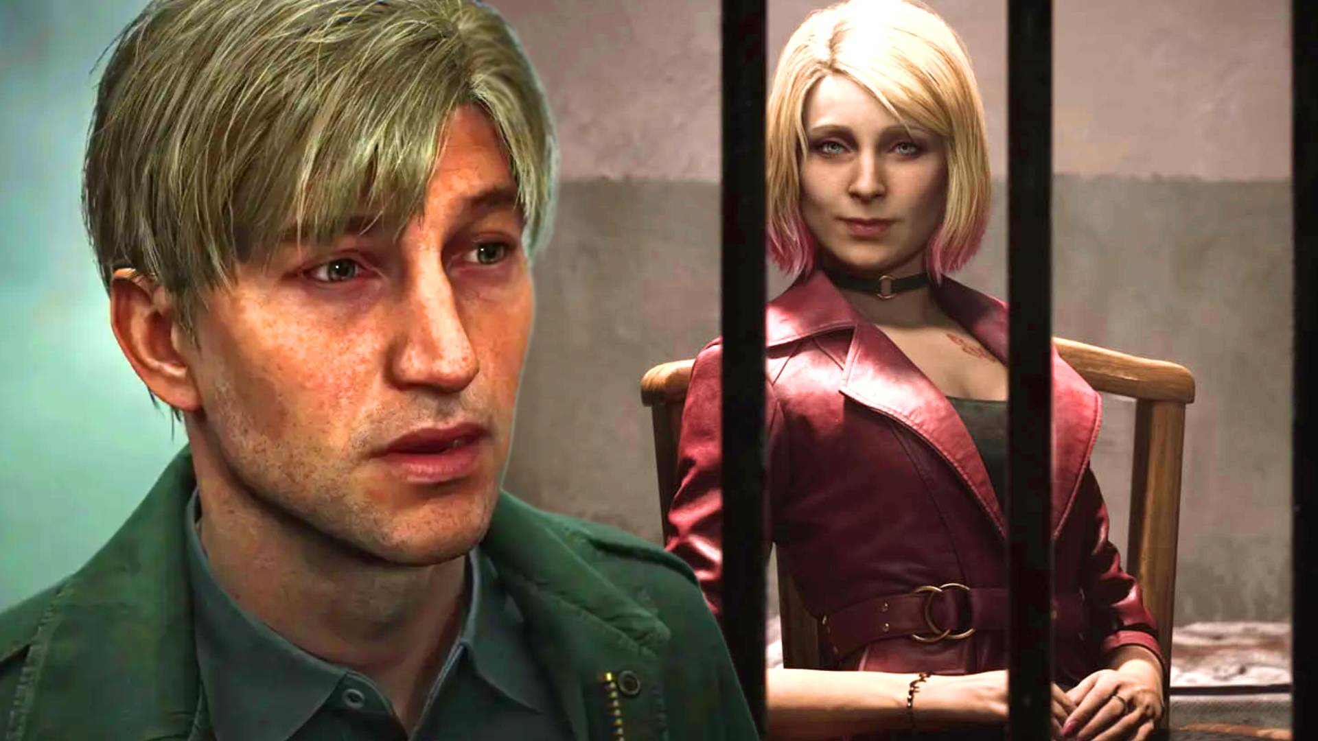 Silent Hill 2 Remake James Sunderland standing next to Maria behind bars