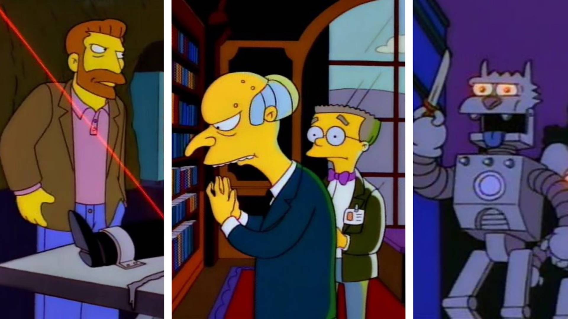The Simpsons - Hank Scorpio, Mr. Burns, Smithers and Itchy and Scratchy Robots in triptych