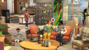 A family of sims enjoys their home in Sims 4.