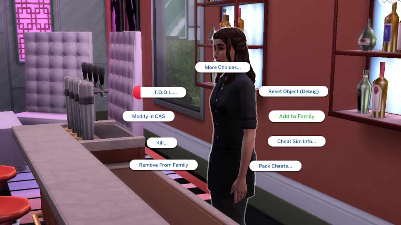 A lively Sims 3 bar filled with enthusiastic patrons, while a woman confidently manages the establishment.
