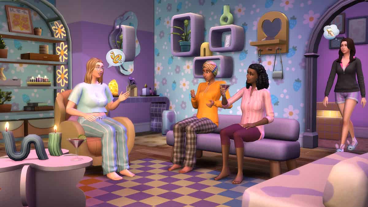 A group of sims having a slumber party in The Sims 4.