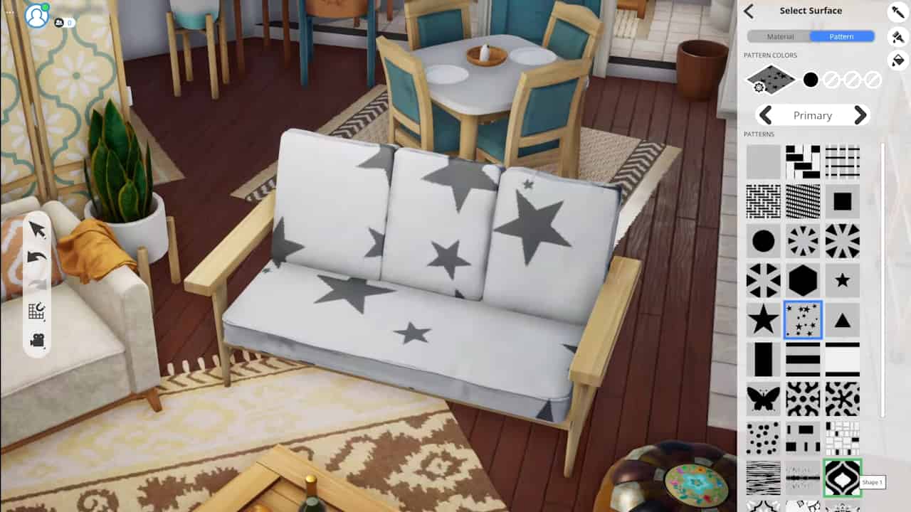 Choosing the pattern of a couch in Sims 5.