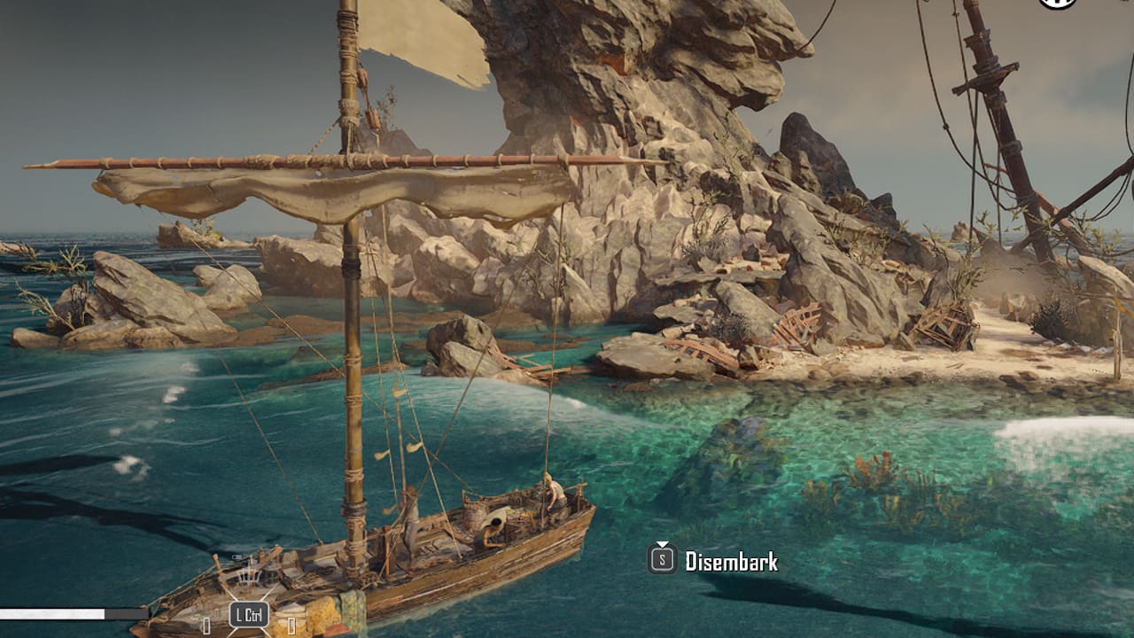 A ship in Skull and Bones with the disembark option