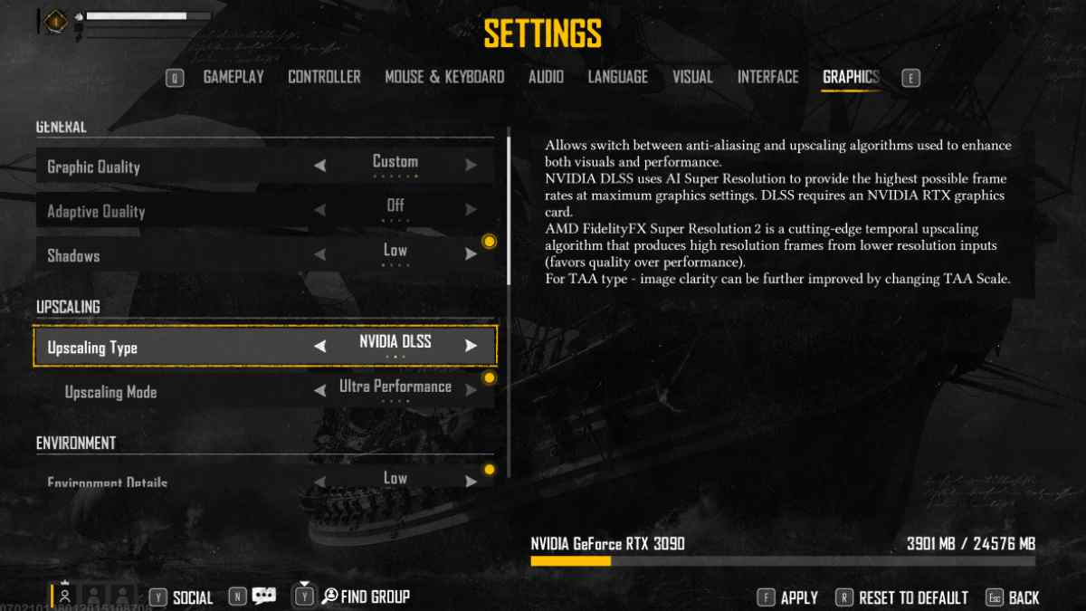 A screenshot of the graphics settings menu in the game.