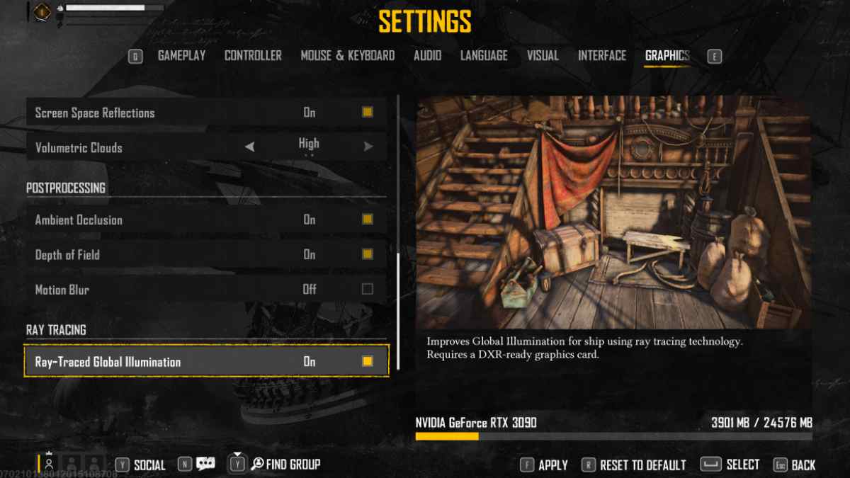 A screenshot displaying the graphics settings menu in a video game.