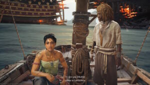 Two pirates on a small ship in Skull and Bones