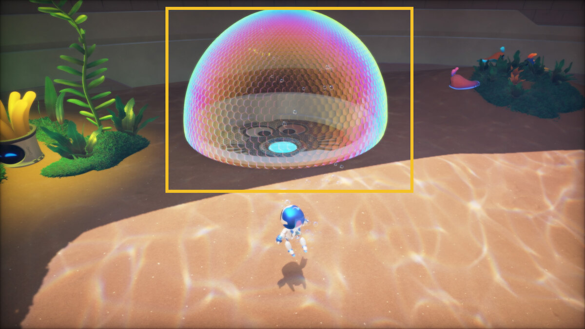 Astro Bot Sky Garden: Astro Bot exploring the Sky Garden.