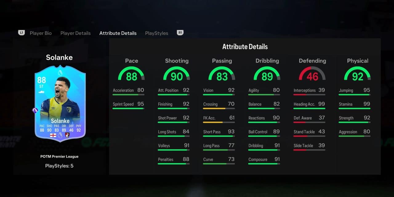 solanke potm player profile fc 24