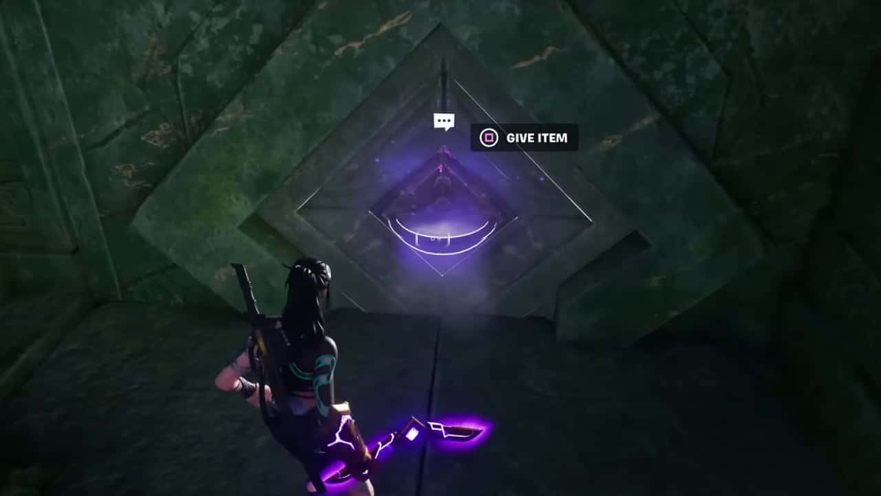 Solve a puzzle at a ruin in Fortnite: Attempting to open purple gate in Fortnite
