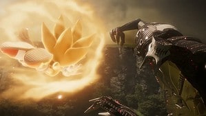 Sonic flying towards a boss in sonic frontiers