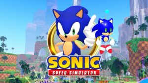 Image of the menu showing Sonic the Hedgehog from the game Sonic Speed Simulator on Roblox.