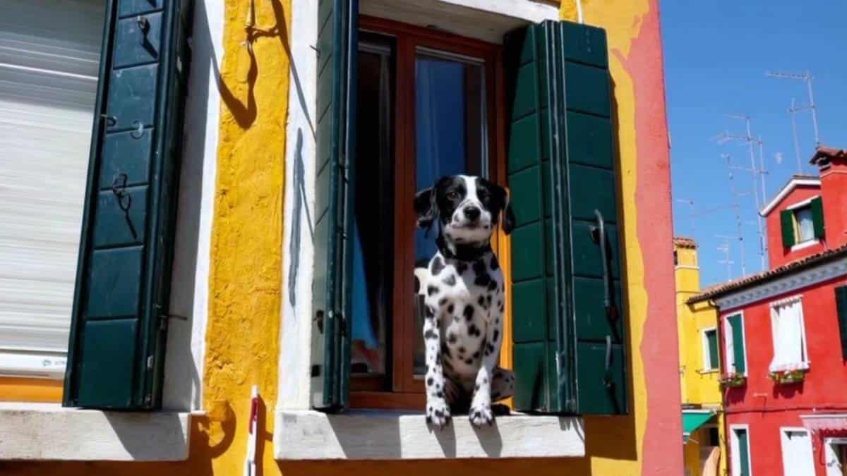 A cute dog sitting in a window.
