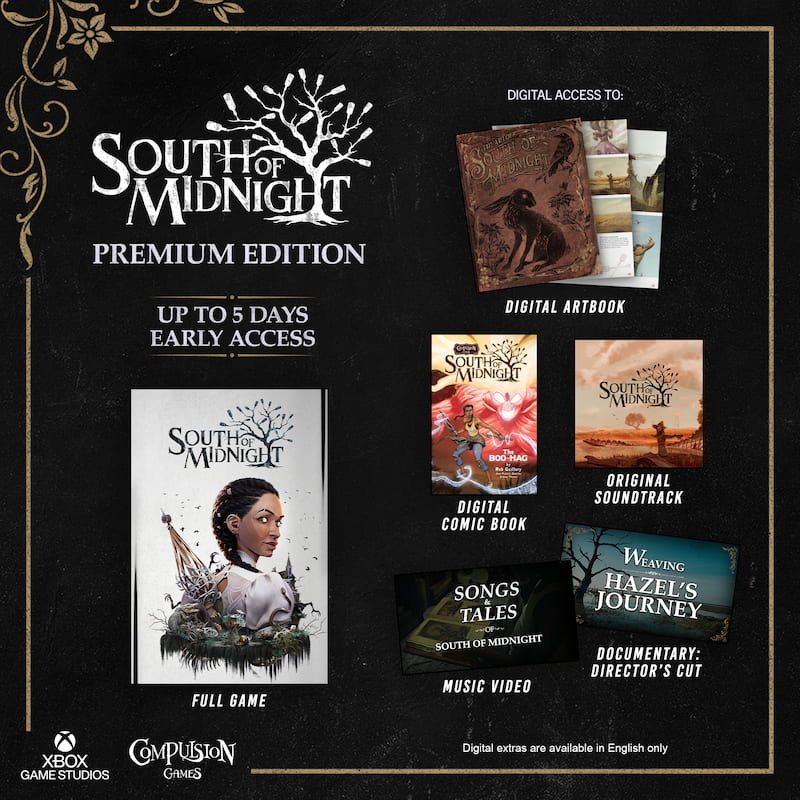 Image showing the contents of the South of Midnight Premium Edition.