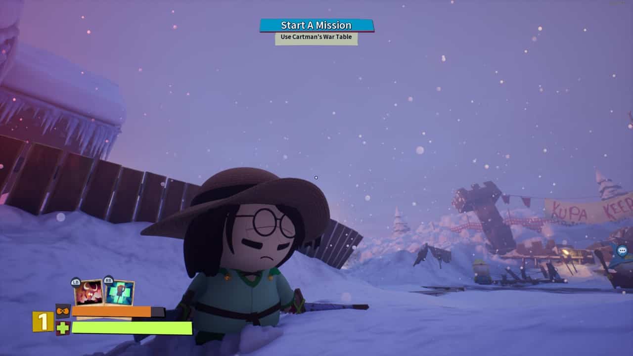 South Park Snow Day save: An image of the player next to Kupa Keep. Image captured by VideoGamer.