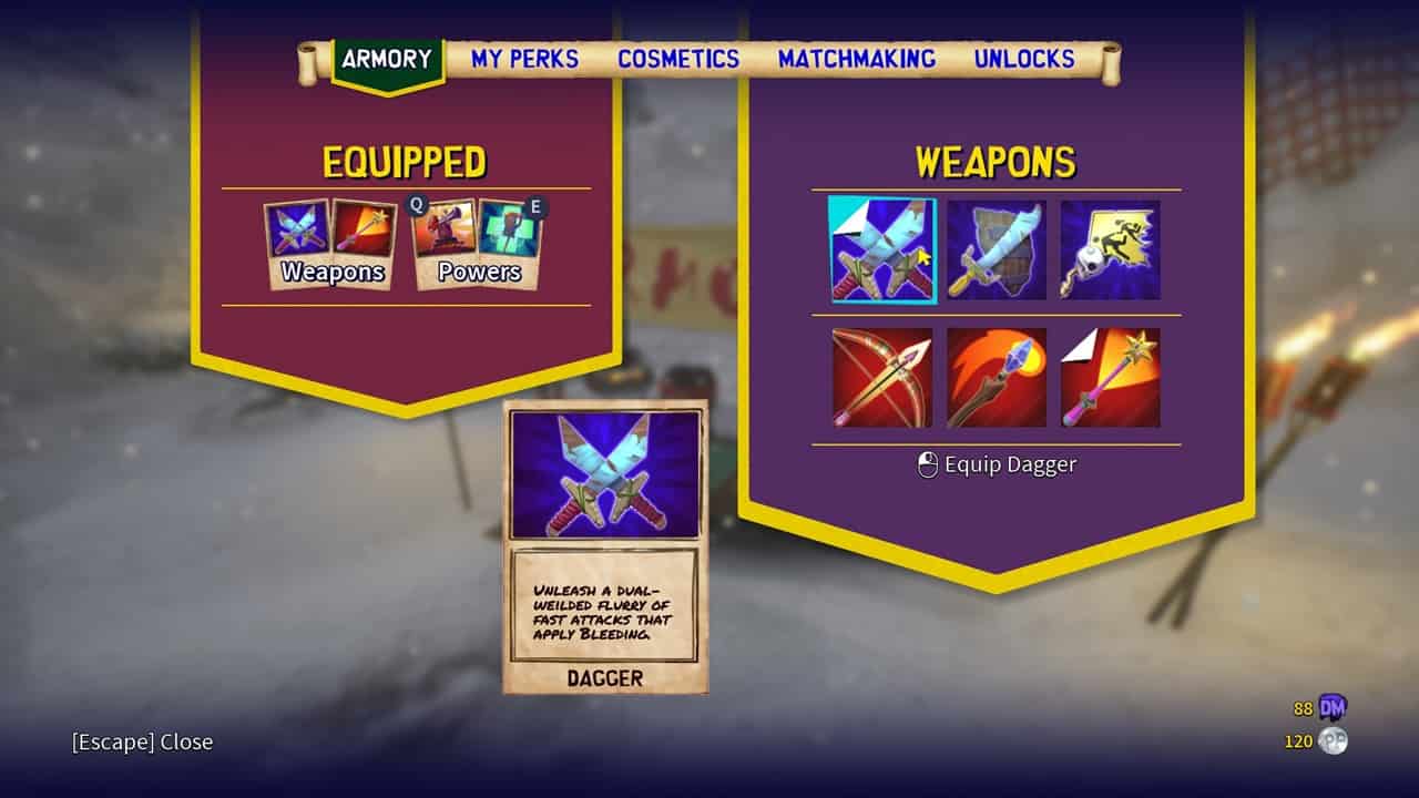 South Park Snow Day weapons: An image of the Dagger in the game. Image captured by VideoGamer.