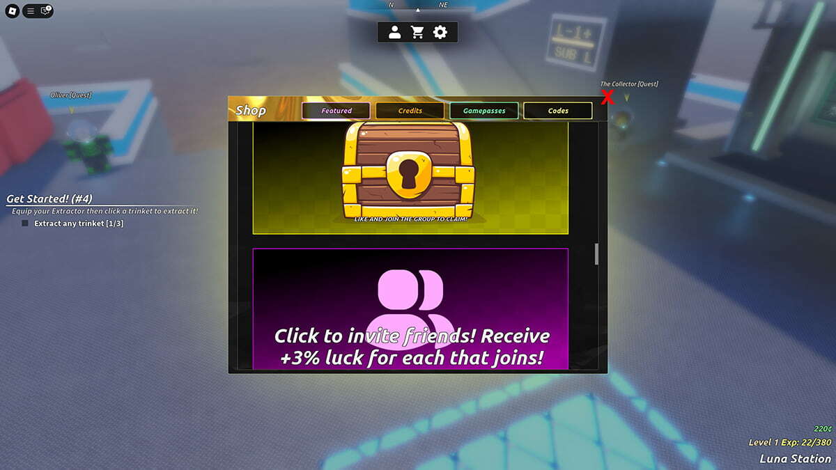 The Shop menu in Space Extractors shows how to get more freebies.