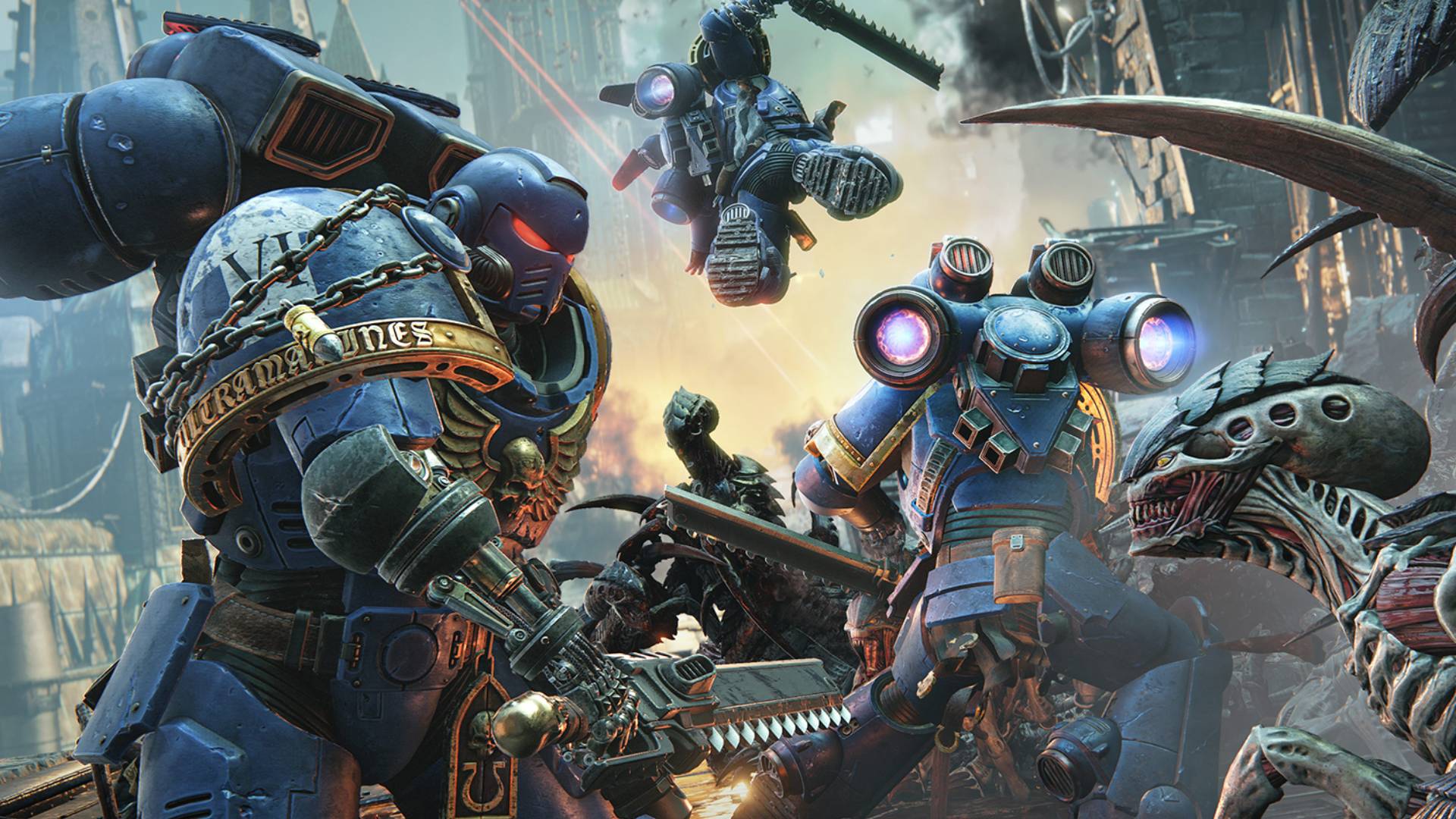 Ultramarines in Warhammer 40K: Space Marine 2 fighting Xenos scum