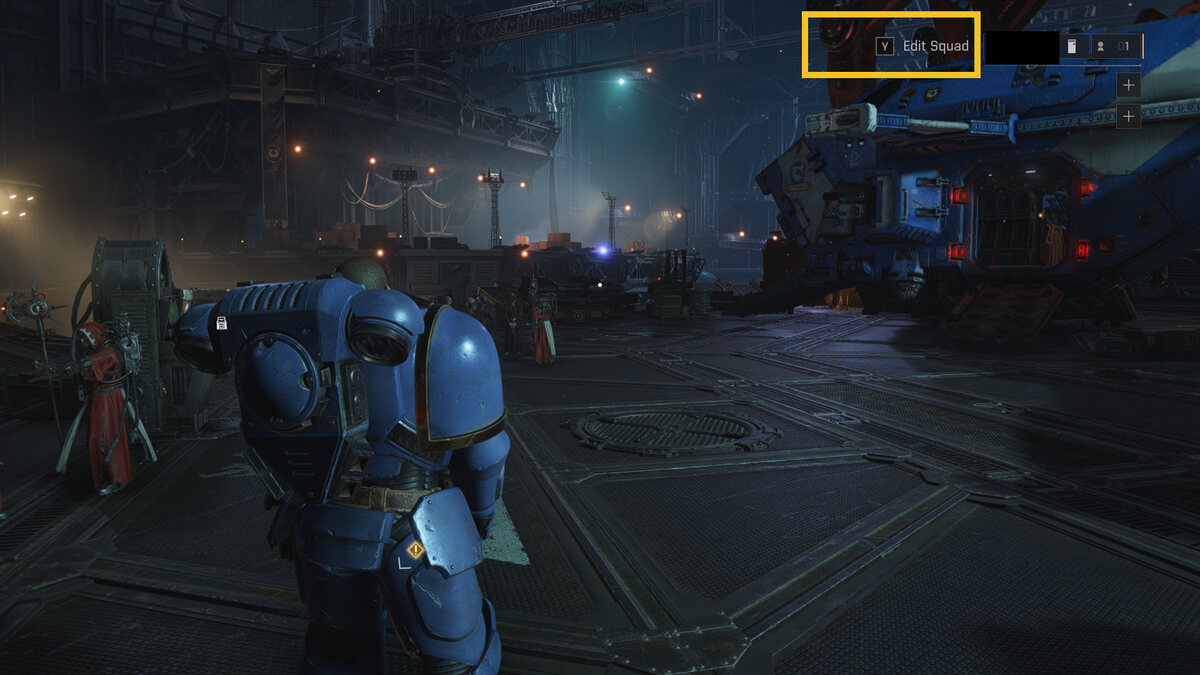 Space Marine 2 co-op: Titus on the Launch Pad abroad the Battle Barge.