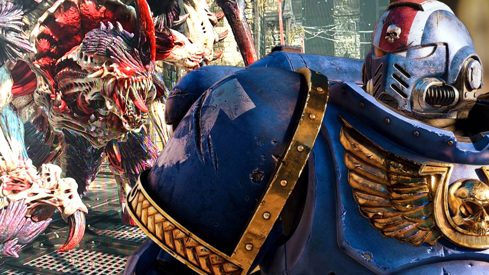 A huge Ultramarine standing in front of a Carfinex
