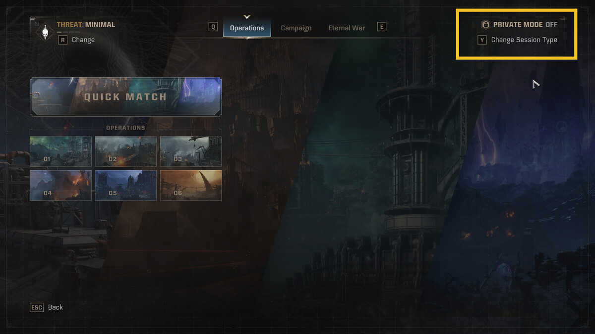 Space Marine 2 Operations solo: Battle Map mode menu.