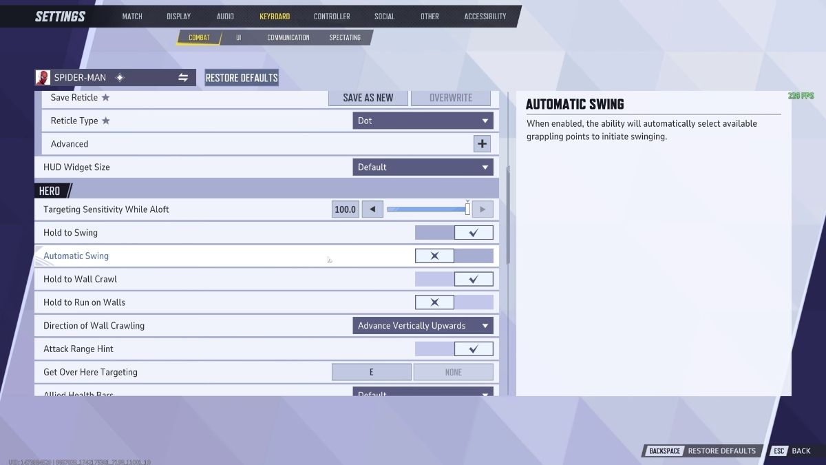 Automatic Swing setting in Marvel Rivals