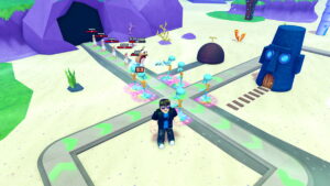 Image from a level of SpongeBob Tower Defense in Roblox.