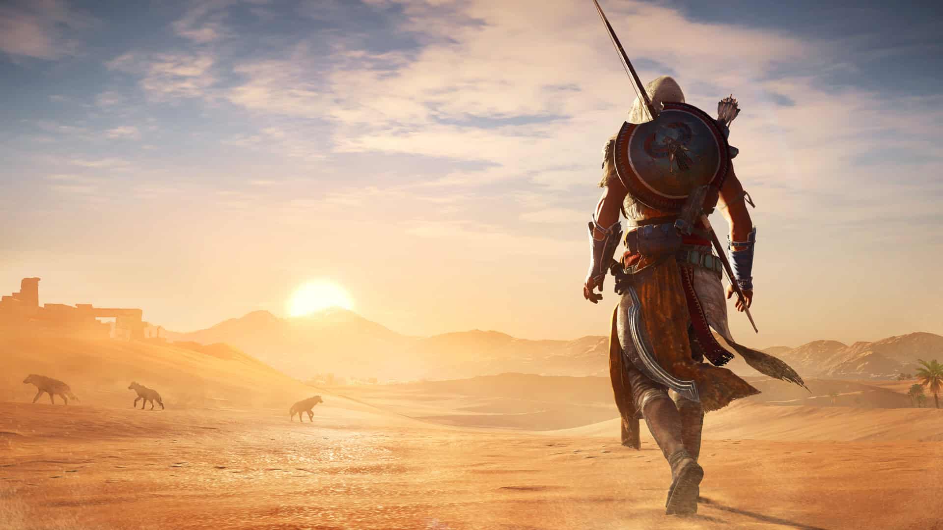 games like ghost of tsushima - a man stands in the desert looking at the landscape