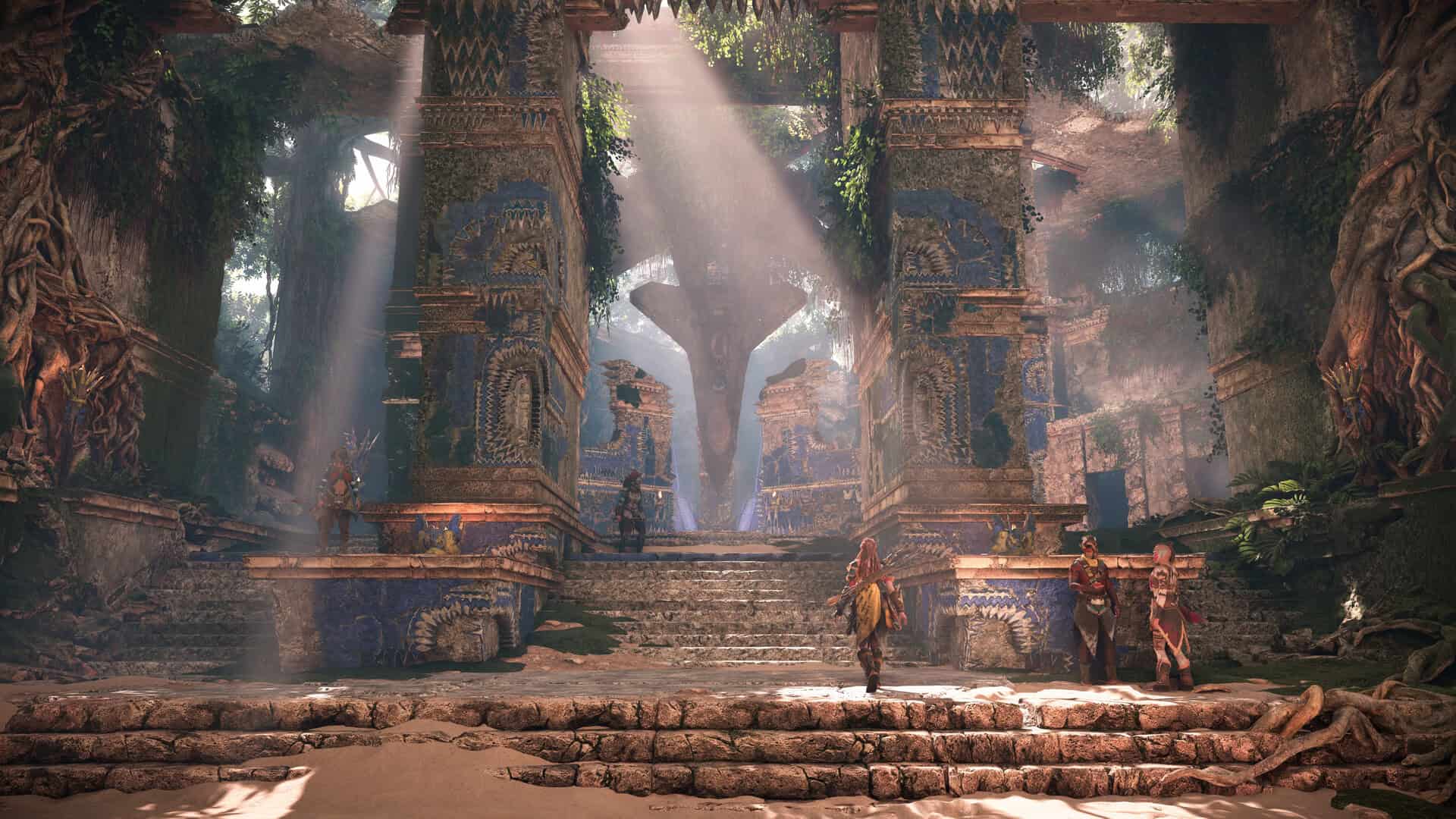 games like ghost of tsushima - a woman games like ghost of tsushima - a woman with red hair walks through an overgrown temple
