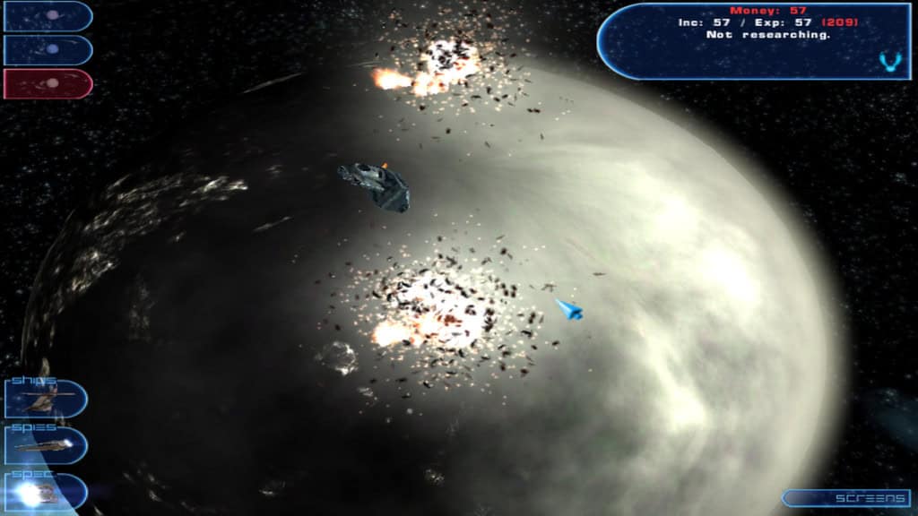 games like homeworld 3 - ships in space explode with a planet looming below