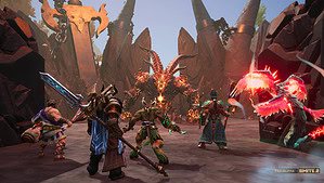Smite 2 alpha how to sign up - characters stand before a flaming monster