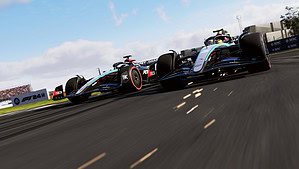 F1 24 release date - Two F1 cars racing closely on a track