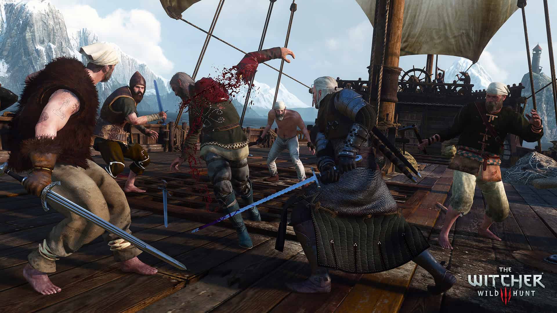 games like ghost of tsushima - a man being attacked by several people on a boat