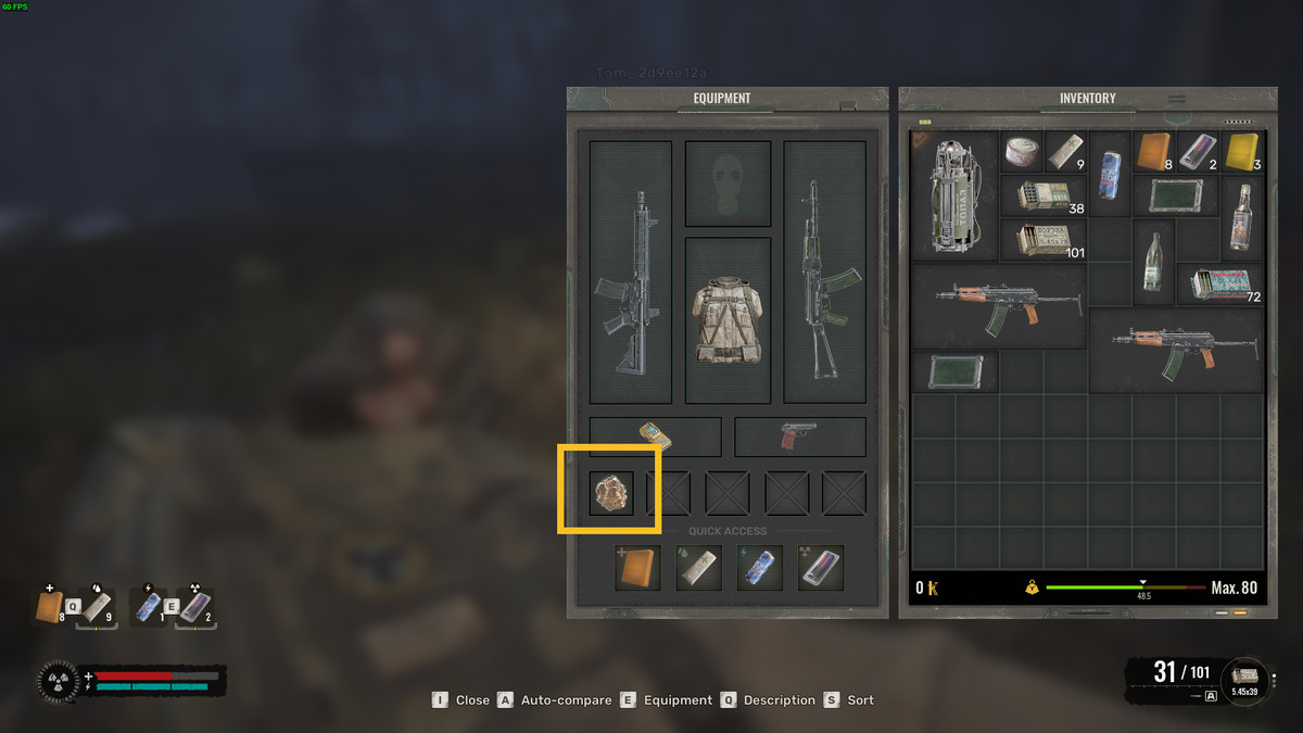 How to get artifacts from anomalies in Stalker 2: inventory menu.
