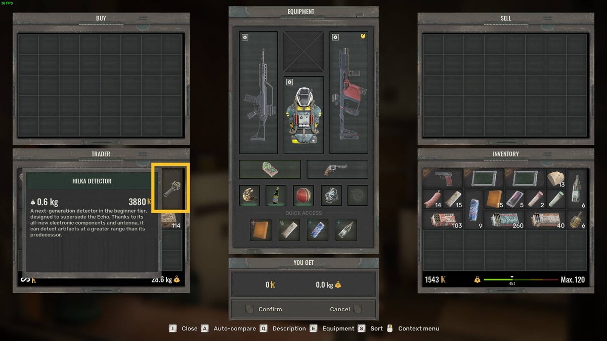 Stalker 2 best detectors: inventory menu.