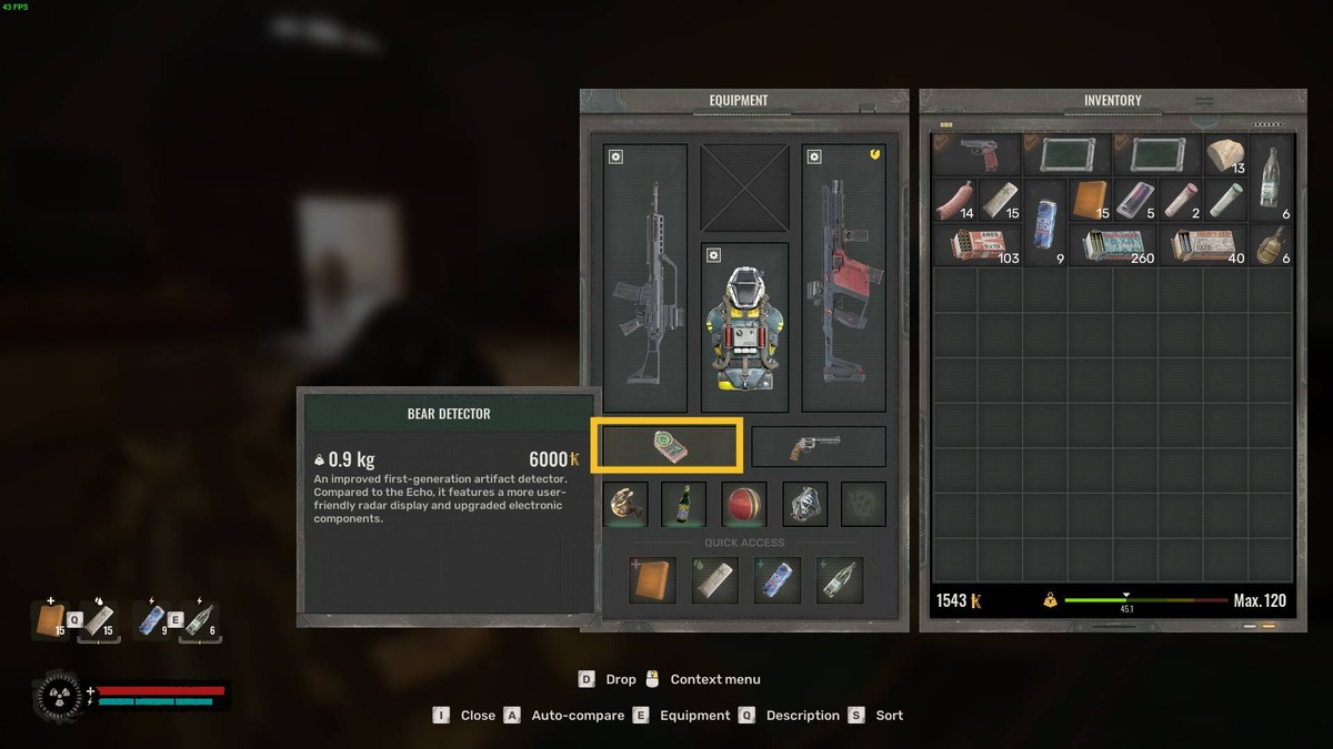 Stalker 2 best detectors: inventory menu.