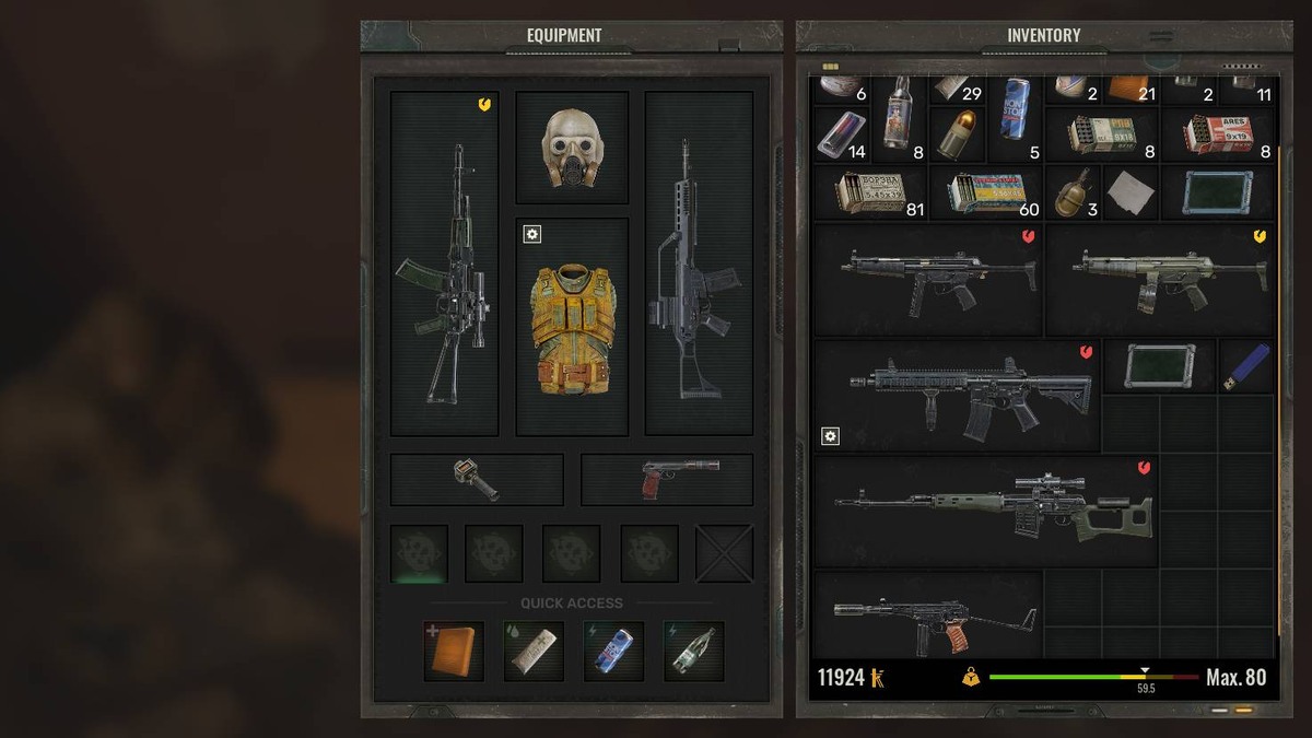 What to do with broken weapons in Stalker 2: inventory menu.