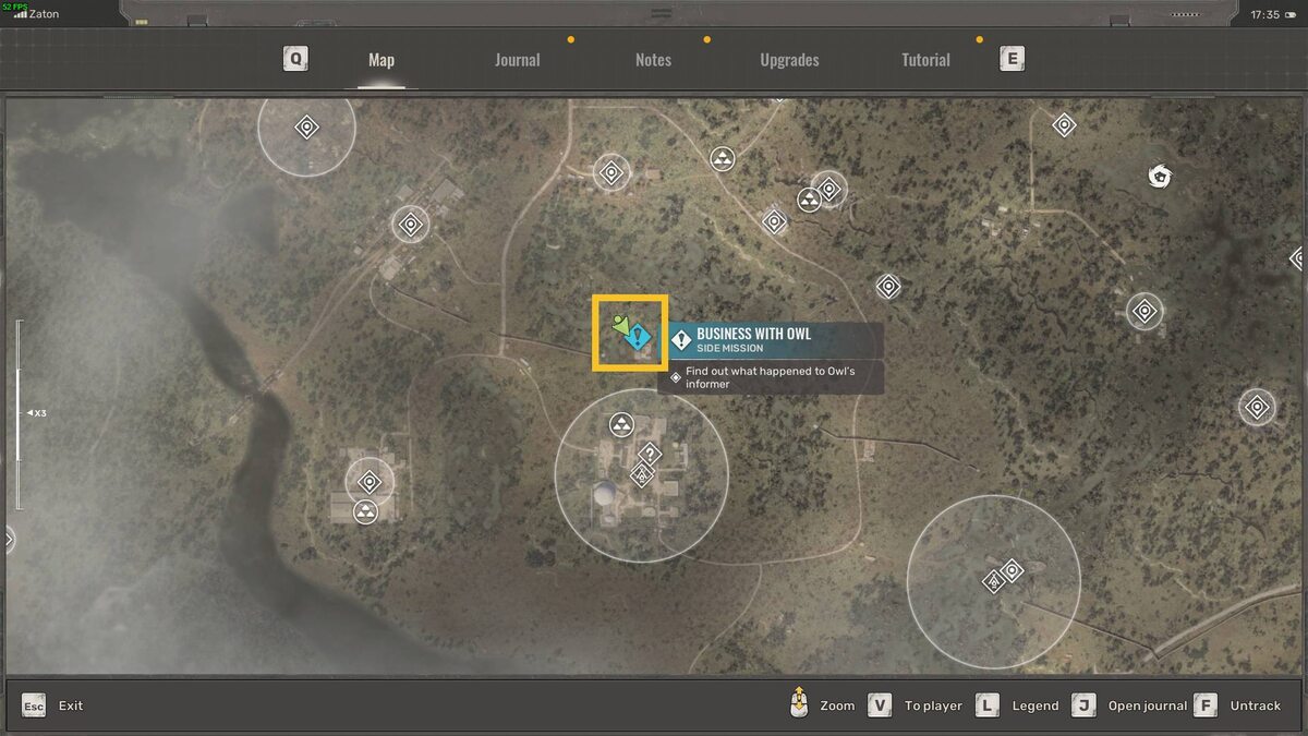 Stalker 2 Business with Owl quest walkthrough: map of Zaton.