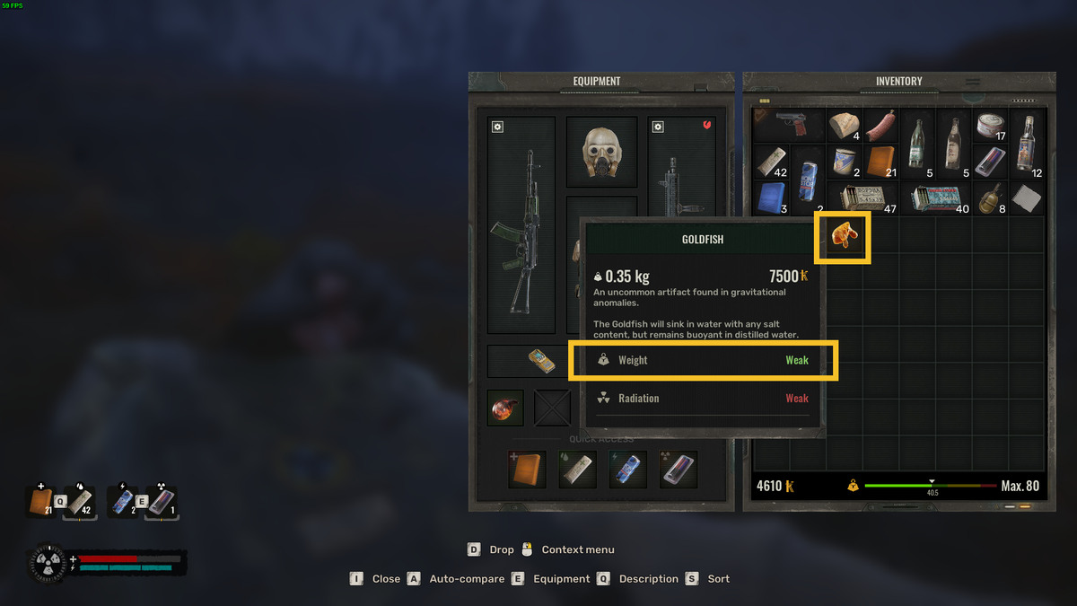 How to increase carry weight in Stalker 2: inventory menu.