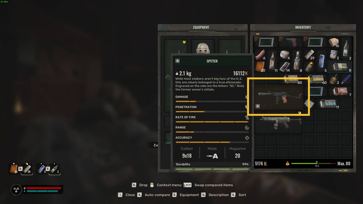 Stalker 2 Deceive the Deceiver: inventory menu.