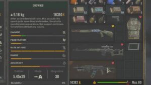 Stalker 2 Drowned weapon: inventory menu.