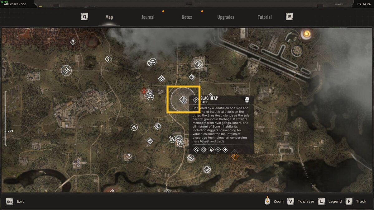 Stalker 2 Drowned weapon: map of the Garbage region.